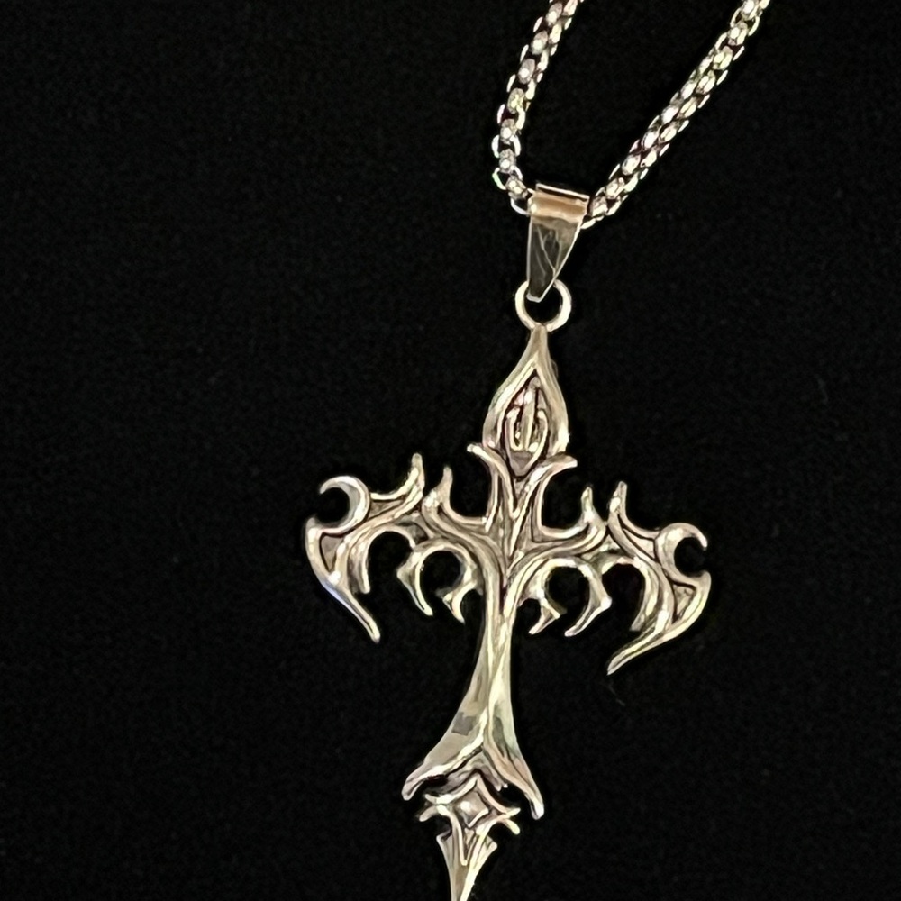 Gothic Silvery Cross Necklace